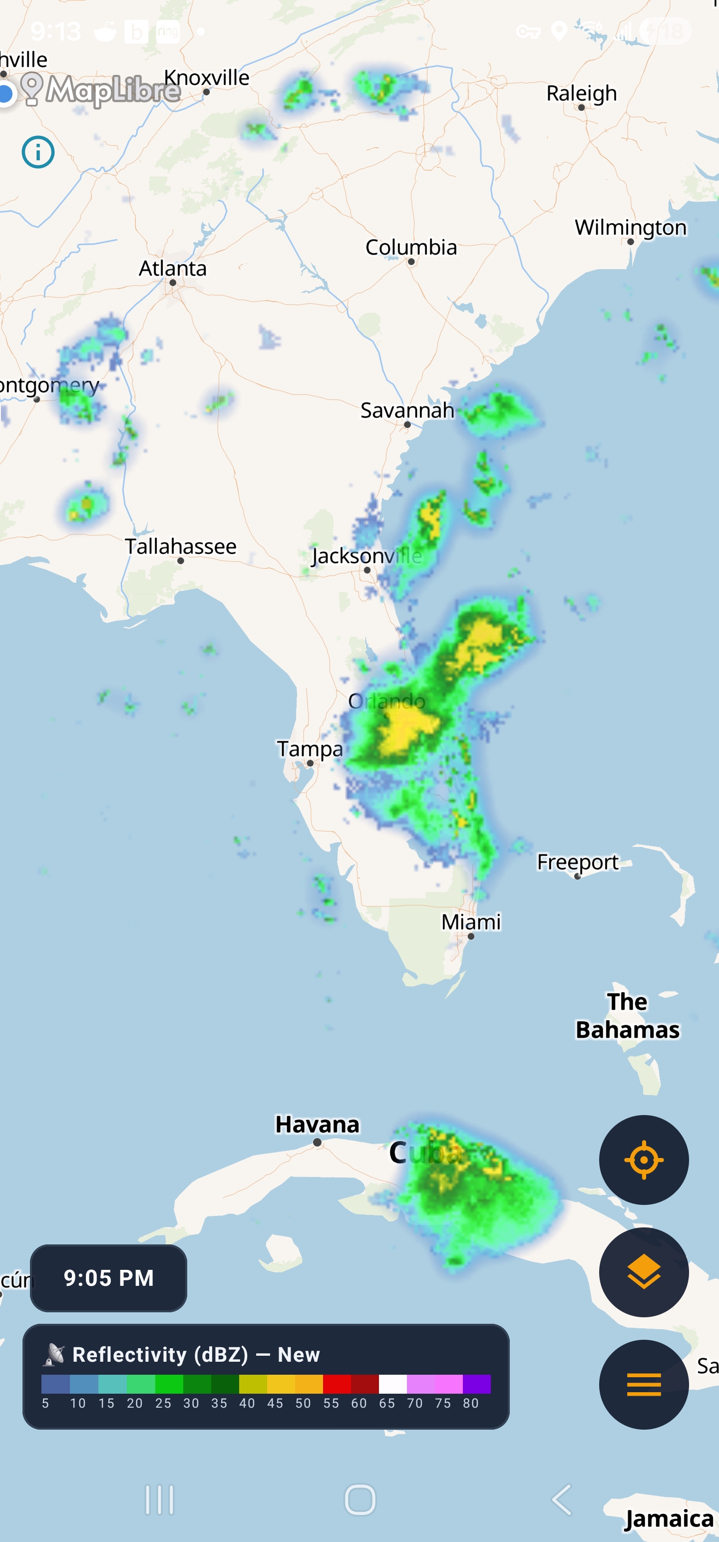 White map style with radar over Florida and Cuba