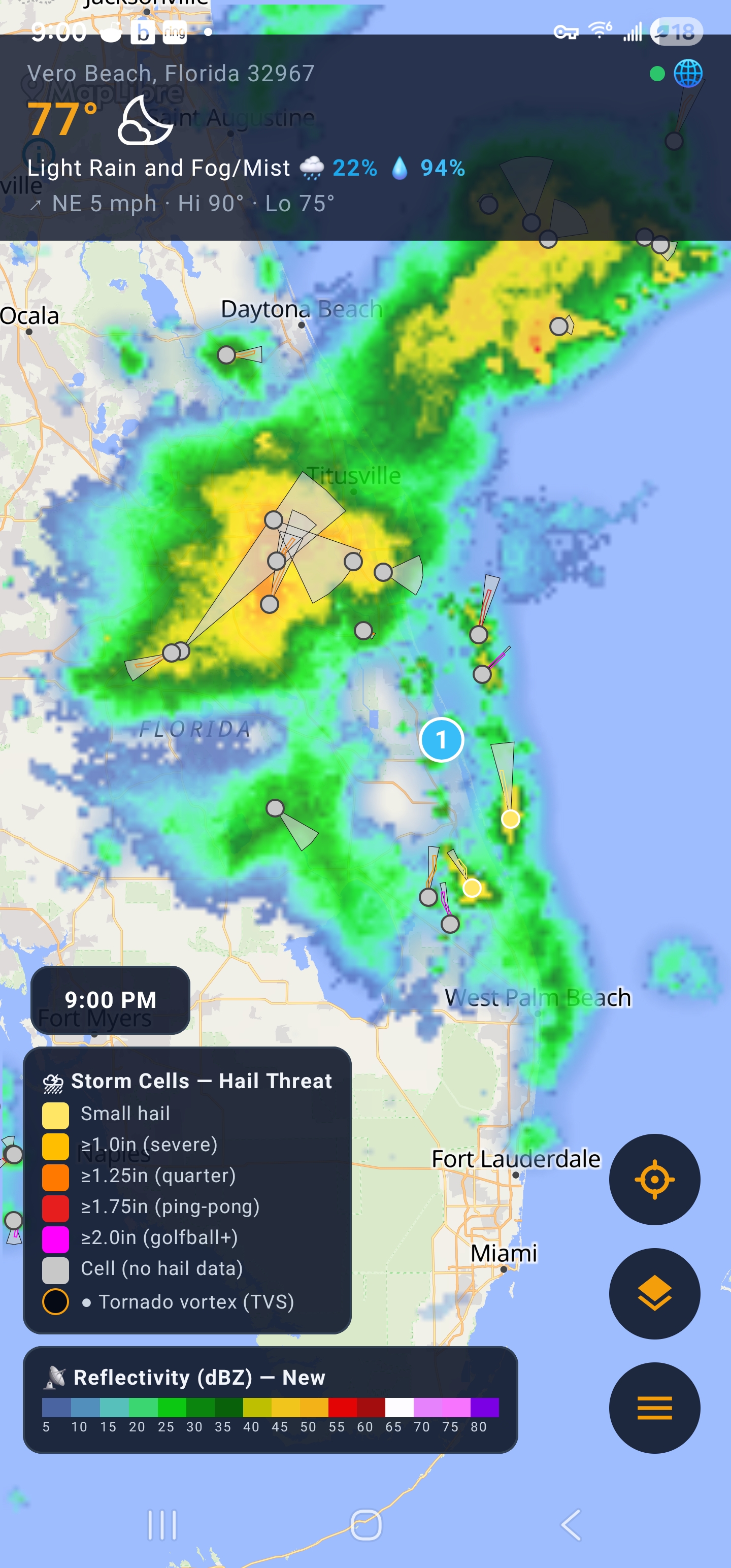 Isobaric main radar screen — live radar with storm cells and current conditions